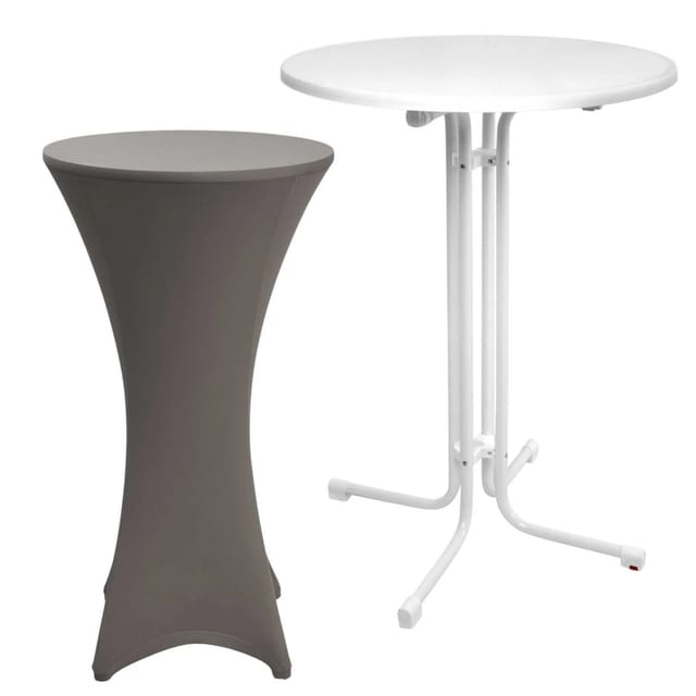 Beautissu Sylt Stehtisch Ø 80cm Weiß mit Stella Stehtischhusse Ø 80cm Anthrazit