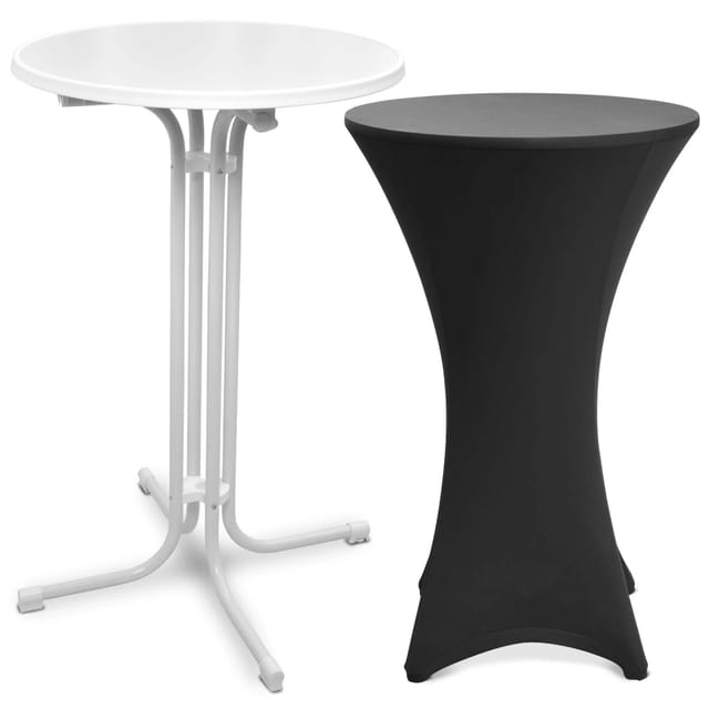 Beautissu Bellini Stehtisch Ø 80cm Weiß mit Stella Stehtischhusse Ø 80cm Schwarz