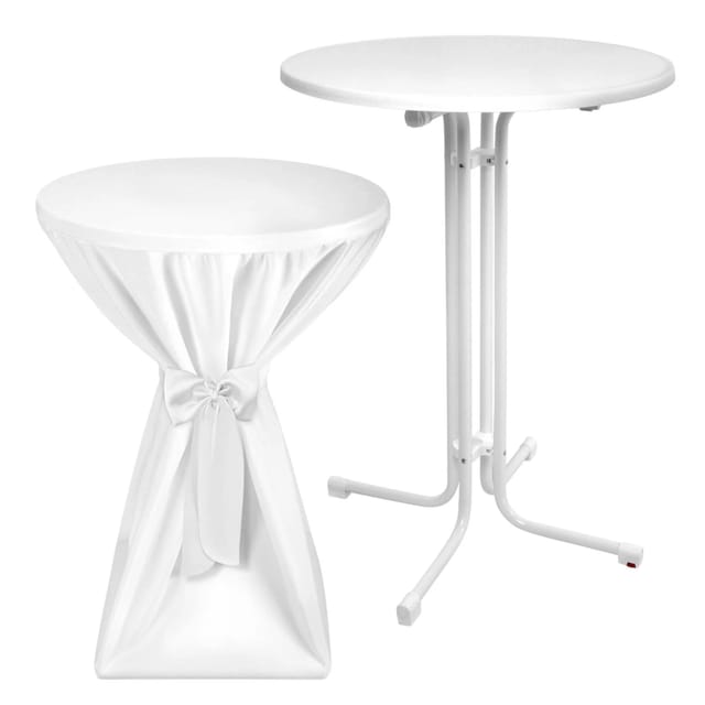Beautissu Sylt Stehtisch Ø 80cm Weiß mit Premium Stehtischhusse Ø 80cm Weiß