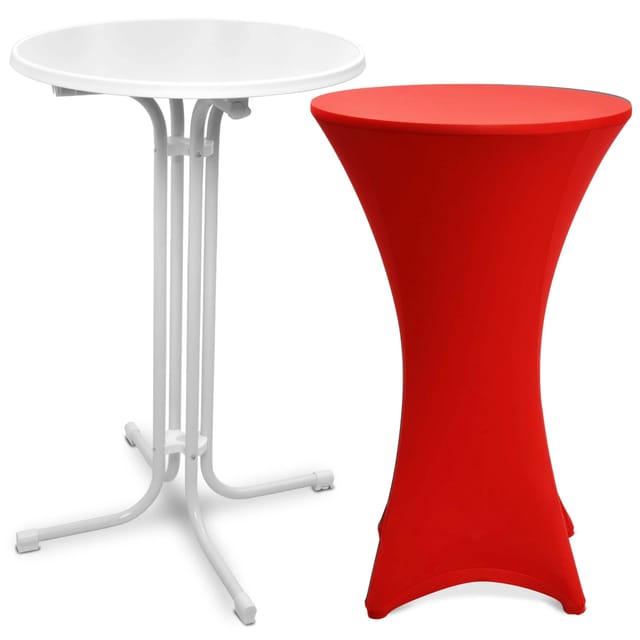 Beautissu Bellini Stehtisch Ø 80cm Weiß mit Stella Stehtischhusse Ø 80cm Rot