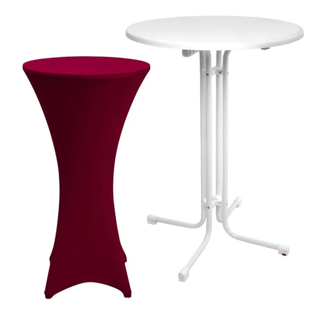 Beautissu Sylt Stehtisch Ø 80cm Weiß mit Stella Stehtischhusse Ø 80cm Bordeaux