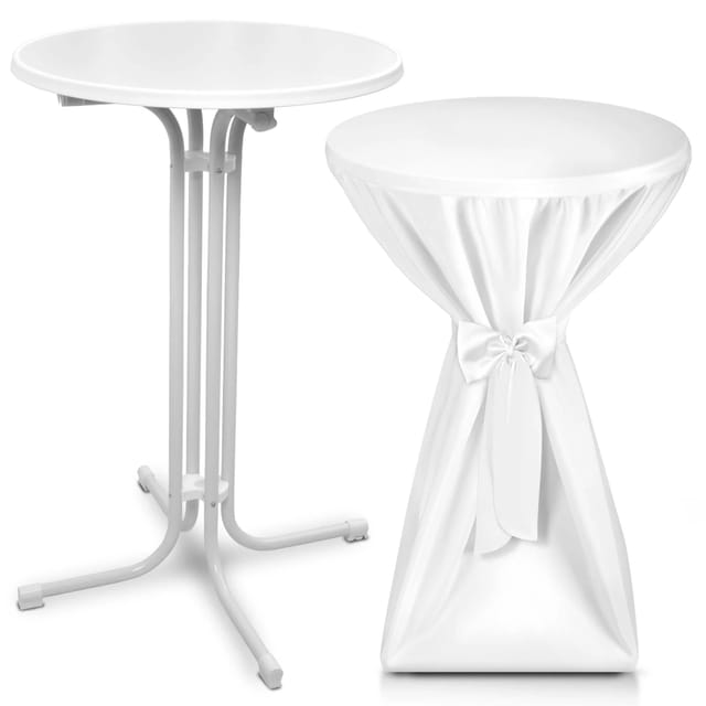 Beautissu Bellini Stehtisch Ø 80cm Weiß mit Premium Stehtischhusse Ø 80cm Weiß
