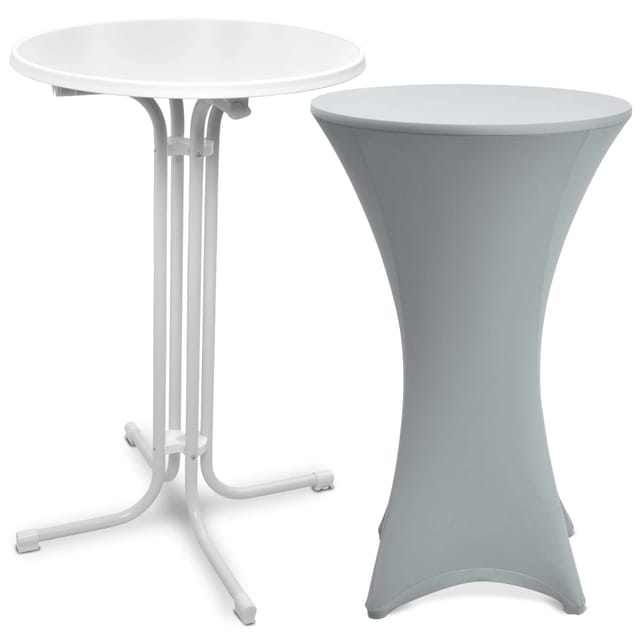 Beautissu Bellini Stehtisch Ø 80cm Weiß mit Stella Stehtischhusse Ø 80cm Silber