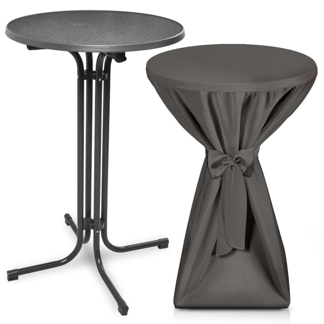 Beautissu Bellini Stehtisch Ø 80cm Grau mit Premium Stehtischhusse Ø 80cm Anthrazit