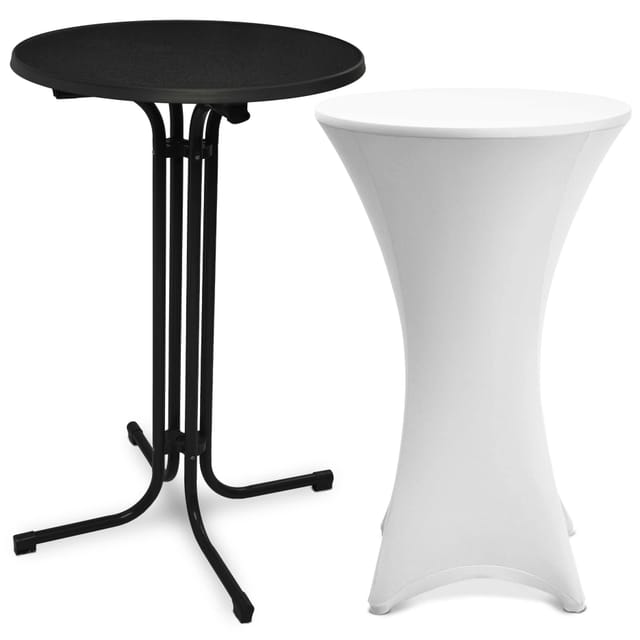 Beautissu Bellini Stehtisch Ø 60cm Schwarz mit Stella Stehtischhusse Ø 60cm Weiß