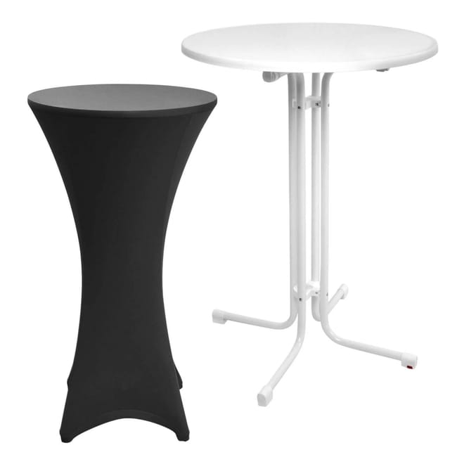 Beautissu Sylt Stehtisch Ø 70cm Weiß mit Stella Stehtischhusse Ø 70cm Schwarz