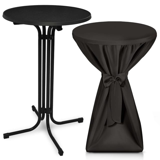 Beautissu Bellini Stehtisch Ø 60cm Schwarz mit Premium Stehtischhusse Ø 60cm Schwarz