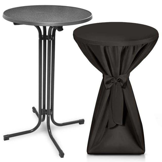 Beautissu Bellini Stehtisch Ø 70cm Grau mit Premium Stehtischhusse Ø 70cm Schwarz