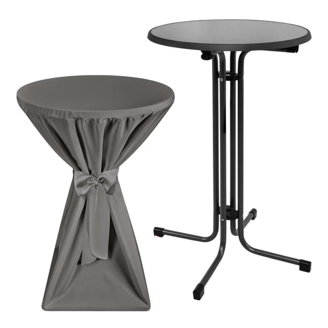 Beautissu Sylt Stehtisch Ø 80cm Grau mit Premium Stehtischhusse Ø 80cm Anthrazit