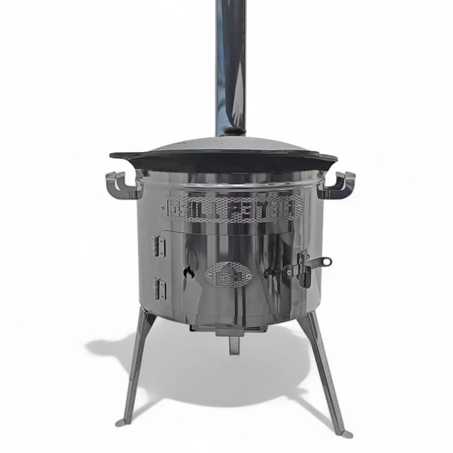 Grillpeter UtschakTimur Ø40 cm aus Edelstahl mit Rauchrohr Kazan aus Gusseisen 12L