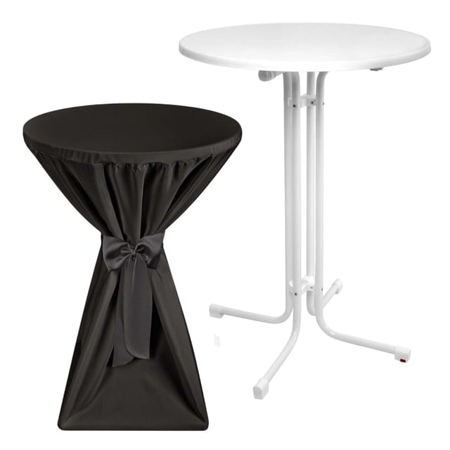 Beautissu Sylt Stehtisch Ø 70cm Weiß mit Premium Stehtischhusse Ø 70cm Schwarz