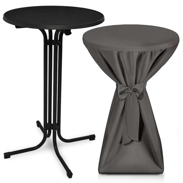 Beautissu Bellini Stehtisch Ø 60cm Schwarz mit Premium Stehtischhusse Ø 60cm Anthrazit