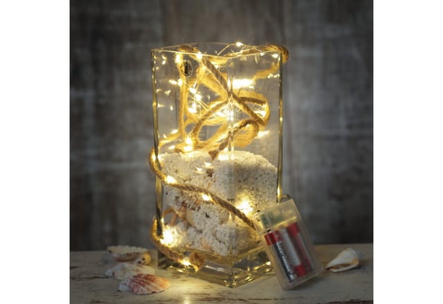 Marelida LED Lichterkette Seil Deko Jute Tau Kordel 40LED 2m Timer Maritim Für Innen
