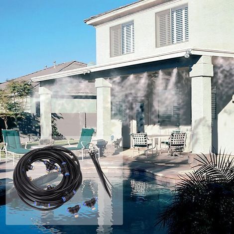 Nebelkühlungssystem Für Terrasse Und Garten - Komplettset Mit 3/4"-messingdüsen Und Adaptern (8 M Schlauch/9 Düsen)