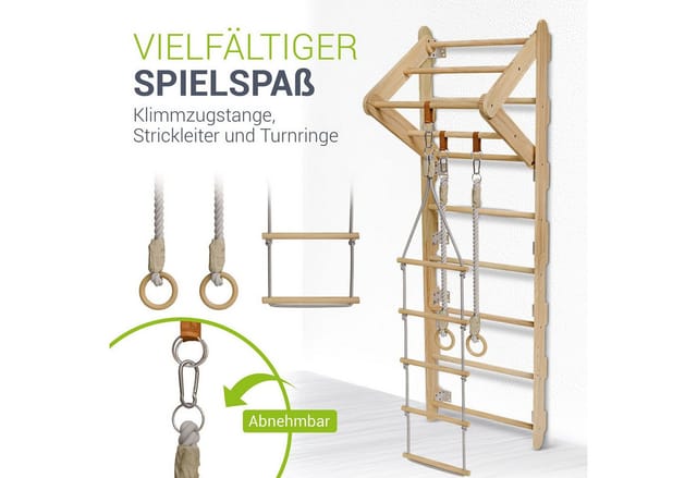 Juskys Sprossenwand für Kinder mit Turnringen