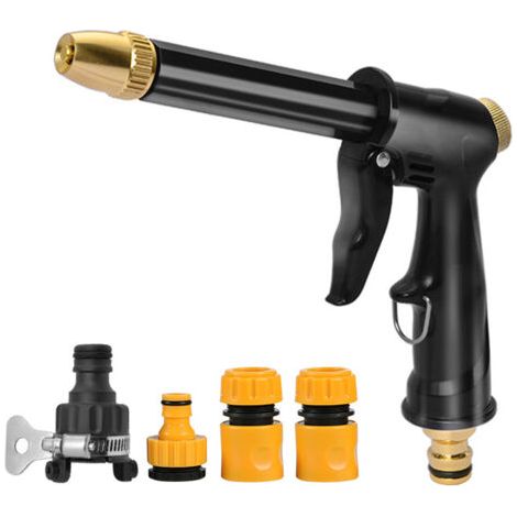 Hochdruck-wasserpistole Mit Hochdruckdüse, Geeignet Zum Bewässern Von Pflanzen, Reinigen Und Waschen Von Autos, Lange Wasserpistole + 4 Anschlussstücke, Wasserschlauch Nicht Im Lieferumfang Enthalten