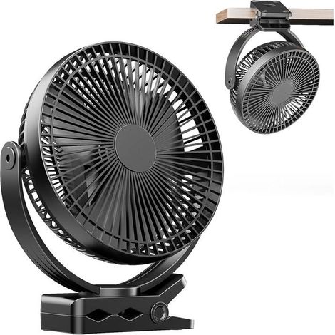 1 Usb-clip-ventilator, 20 Cm, Doppelte 360°-drehung, 10000 Mah Akku, Für Büro, Zuhause, Reisen Und Camping