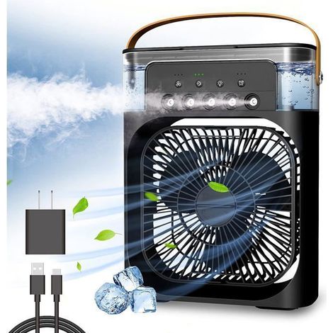 1 Tragbarer Ventilator, 3 Geschwindigkeitsstufen + 5 Düsen + 7-farbige Led, Für Büro Und Innenräume