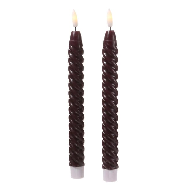 Marelida LED Stabkerzen Twist Tafelkerzen Gedreht Echtwachs Flackernd 25cm Timer Rot 2St