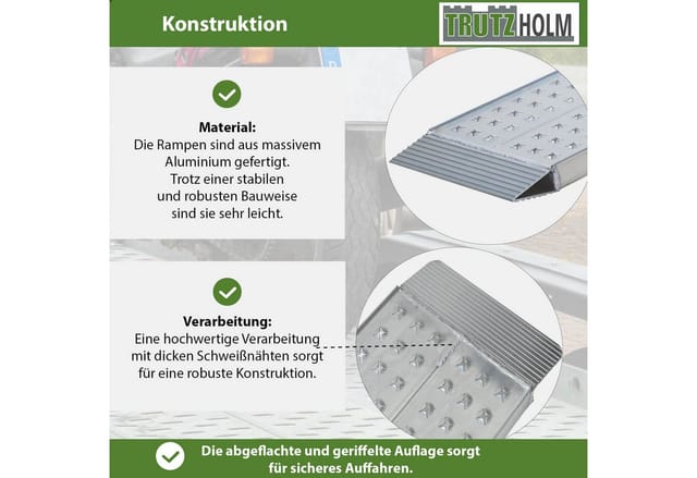 TRUTZHOLM 2x Auffahrrampen 200 x 28 cm 540 kg Alu Gelocht Starr Grau