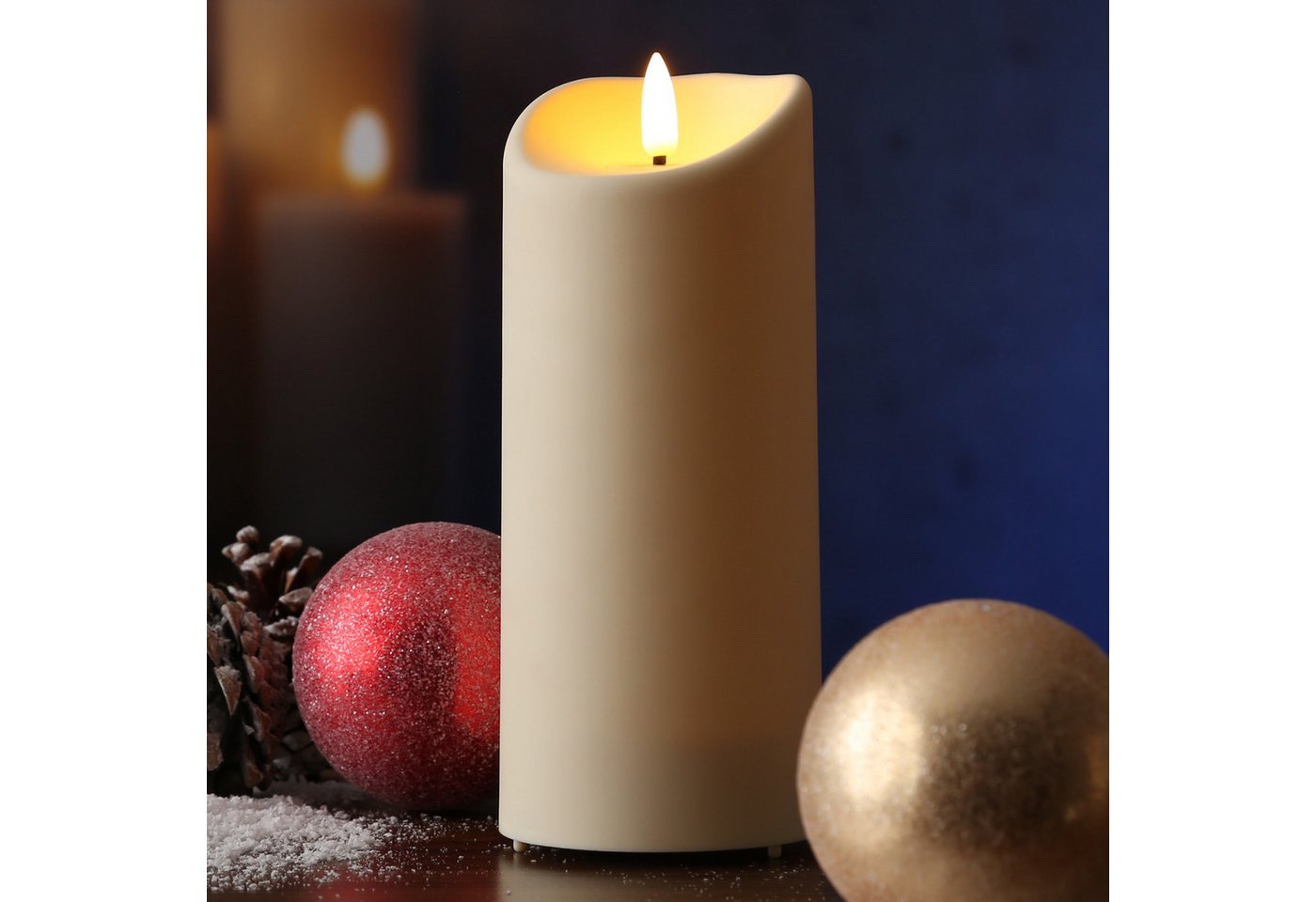 Marelida LED Kerze Für Außen Garten Balkon Flackernd Timer H 17,5cm D 7,5cm Creme
