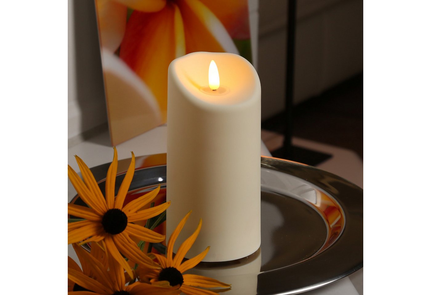 Marelida LED Kerze Für Außen Garten Balkon Flackernd Timer H 17,5cm D 7,5cm Creme Bild 4