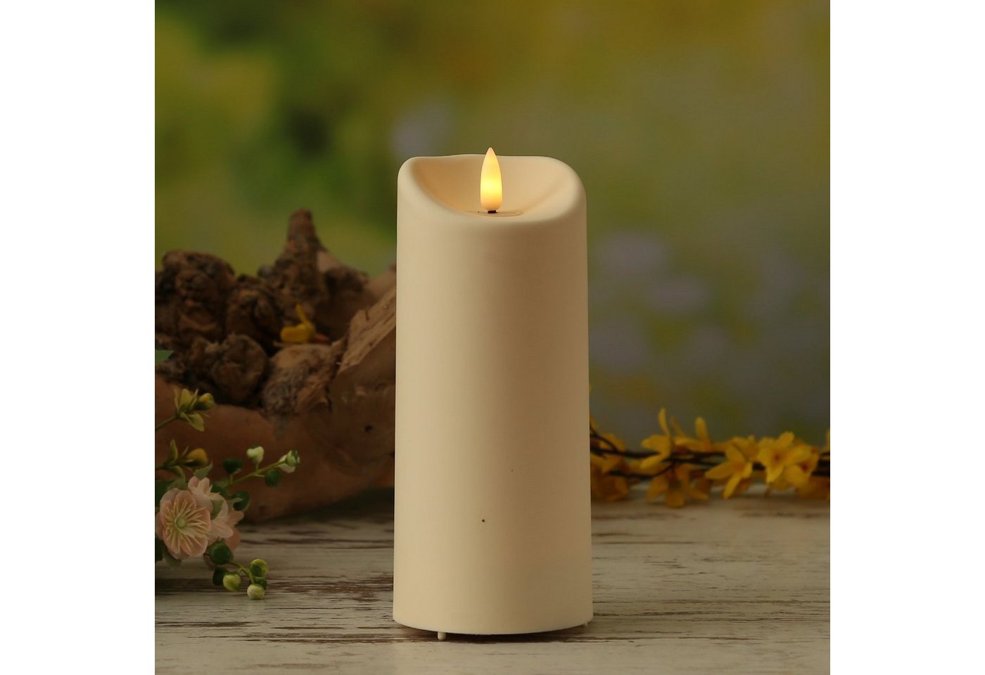 Marelida LED Kerze Für Außen Garten Balkon Flackernd Timer H 17,5cm D 7,5cm Creme Bild 5