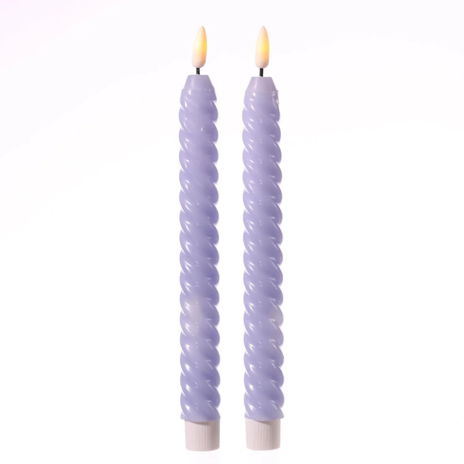 Marelida LED Stabkerzen Twist Tafelkerzen Gedreht Echtwachs Flackernd 25cm Flieder 2St