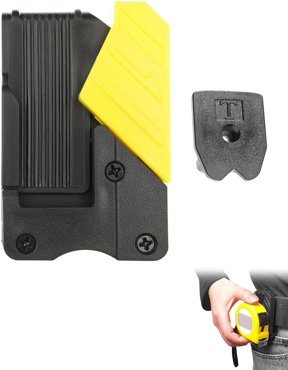2 Schnellverschluss-maßbandhalter Für Gürtel, Werkzeuggürtelclips, Universelle Maßbandclips, Maßbandhalter Für Werkzeuggürtel (schwarz/gelb)