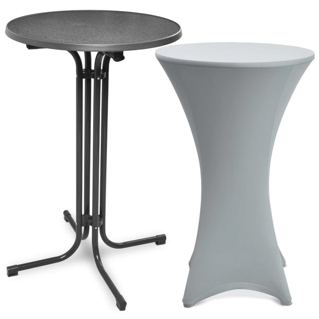 Beautissu Bellini Stehtisch Ø 80cm Grau mit Stella Stehtischhusse Ø 80cm Silber