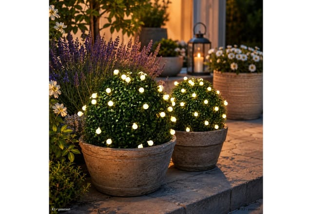 Marelida LED Solar Lichterkette Berry Cherry 30 Weiße Kugeln Bälle 8 Modi 4,5m Sensor