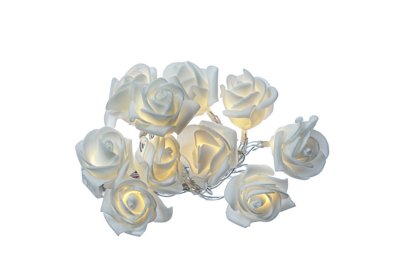 Marelida LLED Lichterkette 10 Weiße Mini Rosen Rosenblüten Deko Hochzeit Valentinstag