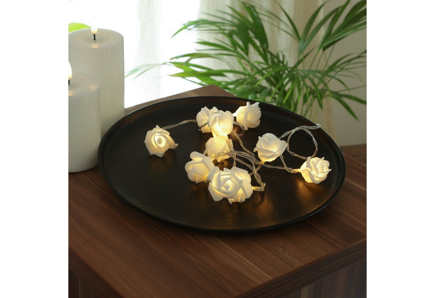 Marelida LLED Lichterkette 10 Weiße Mini Rosen Rosenblüten Deko Hochzeit Valentinstag Bild 2