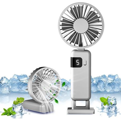 Tragbarer Ventilator Mit Usb-c-anschluss, 1200-mah-akku, 5 Geschwindigkeitsstufen, Led-anzeige, Handyhalterung, Für Büro/auto/outdoor