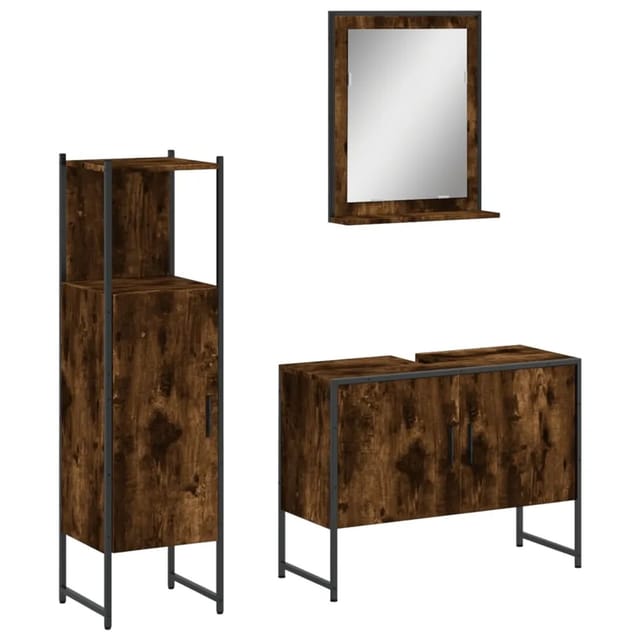 vidaXL 3-Tlg Badmöbel-Set Räuchereiche Holzwerkstoff 3214351