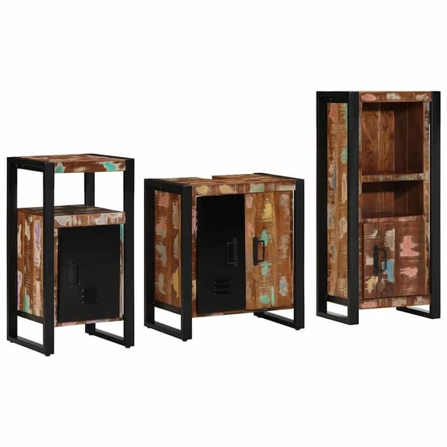 vidaXL Badezimmermöbel-Set mit Regal 3-Tlg Braun Massivholz Mango 3305611