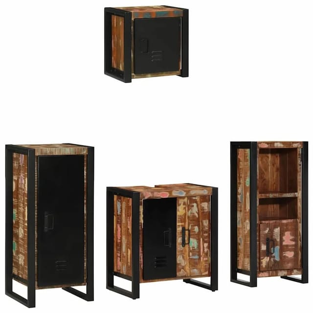vidaXL Badezimmermöbel-Set mit Regal 4-Tlg Braun Massivholz Mango 3305641