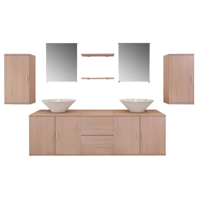vidaXL 9-Tlg Badmöbel und Waschbecken Set Beige 272230