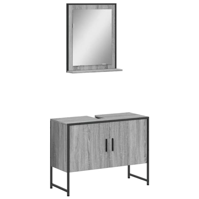 vidaXL 2-Tlg Badmöbel-Set Grau Sonoma Holzwerkstoff 3214342