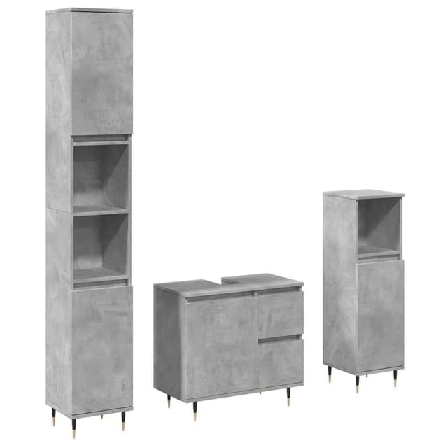 vidaXL 3-Tlg Badmöbel-Set Betongrau Holzwerkstoff 3324955