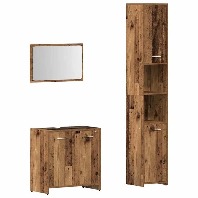 vidaXL 3-Tlg Badmöbel-Set Altholz-Optik Holzwerkstoff 3328561