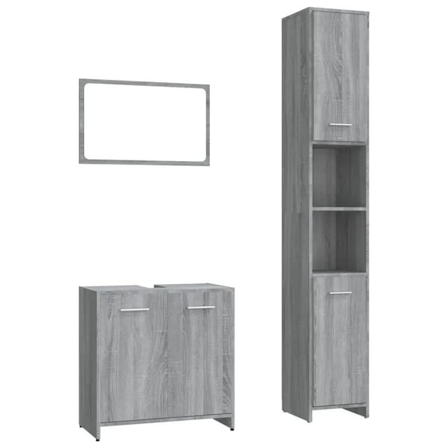 vidaXL 3-Tlg Badmöbel-Set Grau Sonoma Holzwerkstoff 3152717