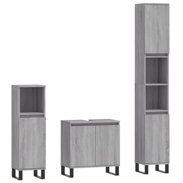 vidaXL 3-Tlg Badmöbel-Set Grau Sonoma Holzwerkstoff 3187803