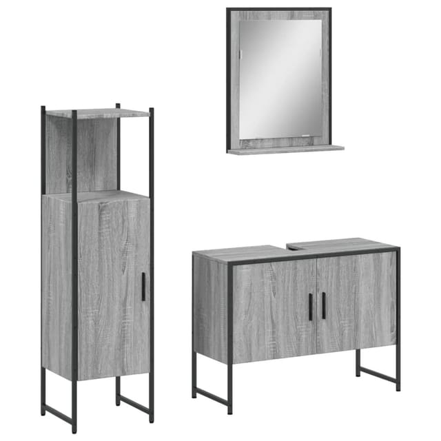 vidaXL 3-Tlg Badmöbel-Set Grau Sonoma Holzwerkstoff 3214352