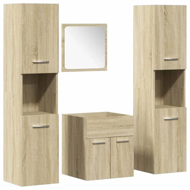 vidaXL 4-Tlg Badmöbel-Set Sonoma-Eiche Holzwerkstoff 3324998