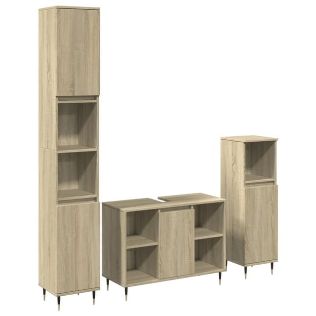 vidaXL 3-Tlg Badmöbel-Set Sonoma-Eiche Holzwerkstoff 3307679