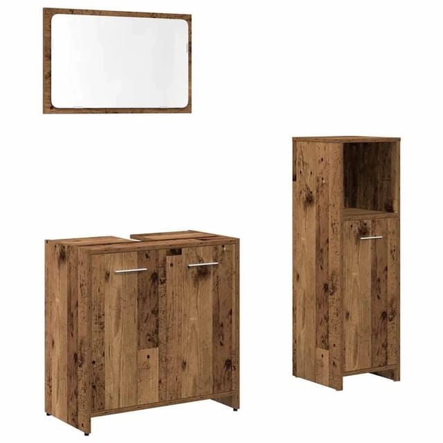 vidaXL 3-Tlg Badmöbel-Set Altholz-Optik Holzwerkstoff 3328559