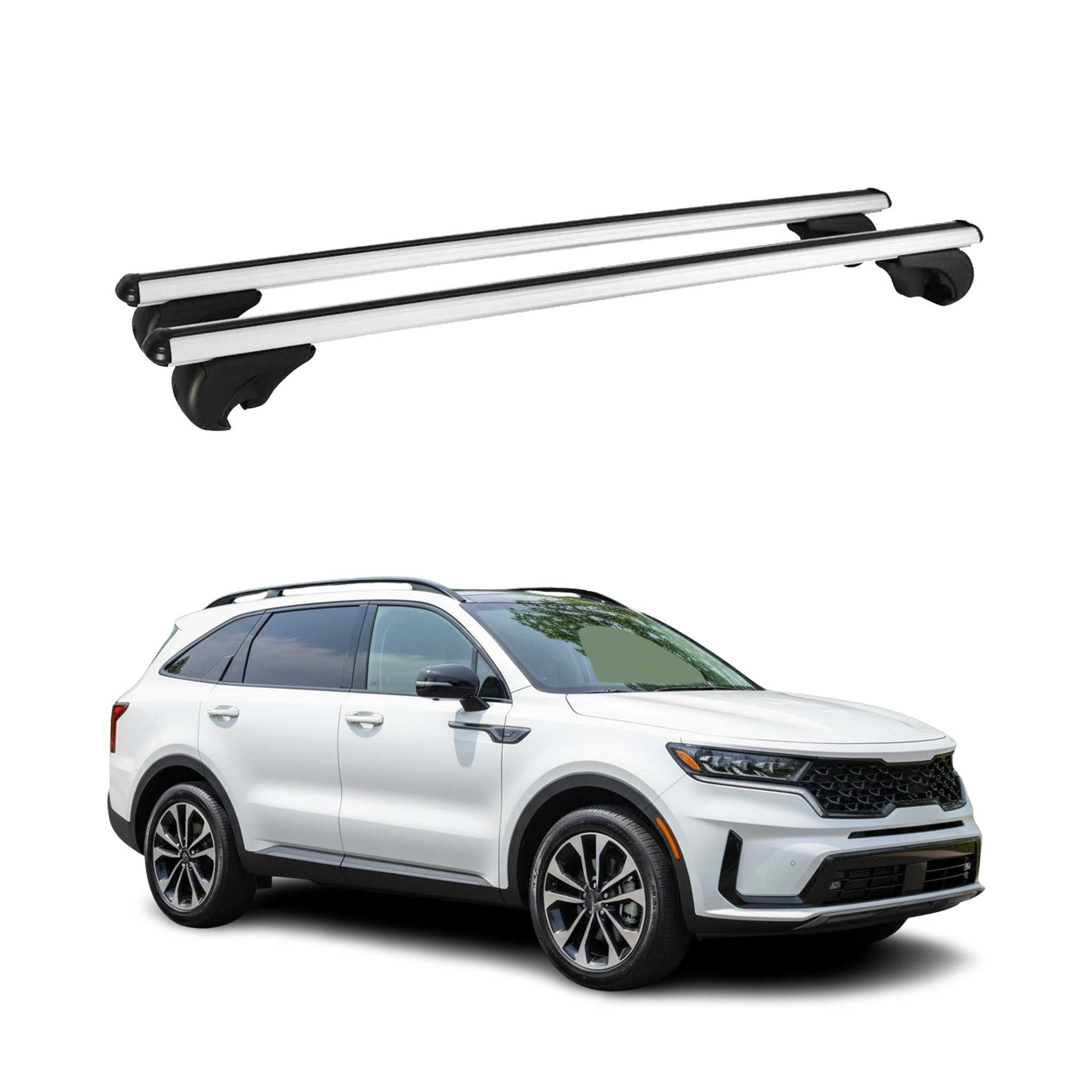 Omac Aluminium Dachträger Querträger Für Kia Sorento X-line 2021-2026 – Tüv / Din 75302:2021 – Abschließbar – Max. 75 Kg – 2 Stangen Silber