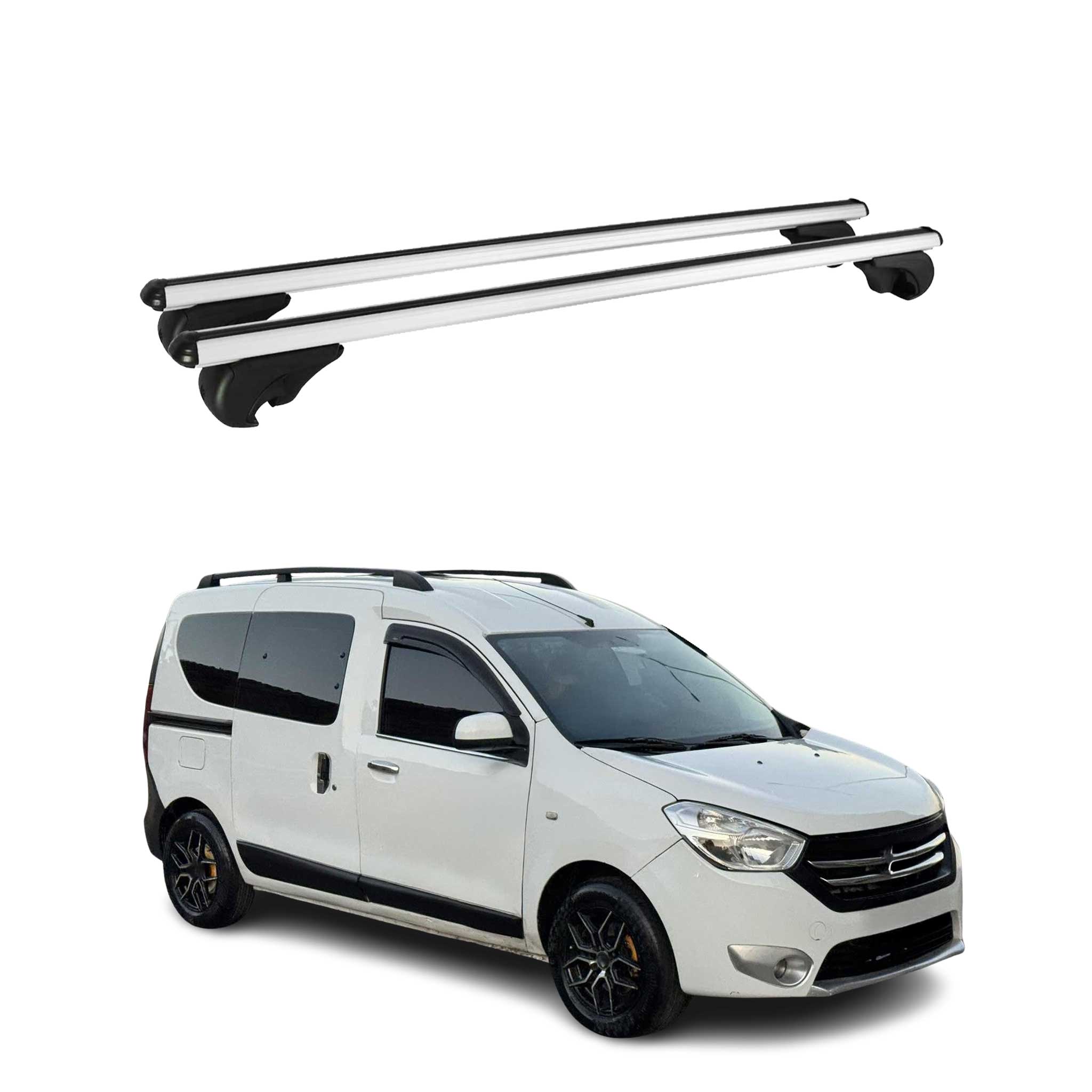 Omac Aluminium Dachträger Querträger Für Dacia Dokker 2012-2022 – Tüv / Din 75302:2019 – Abschließbar – Max. 75 Kg – 2 Stangen Silber