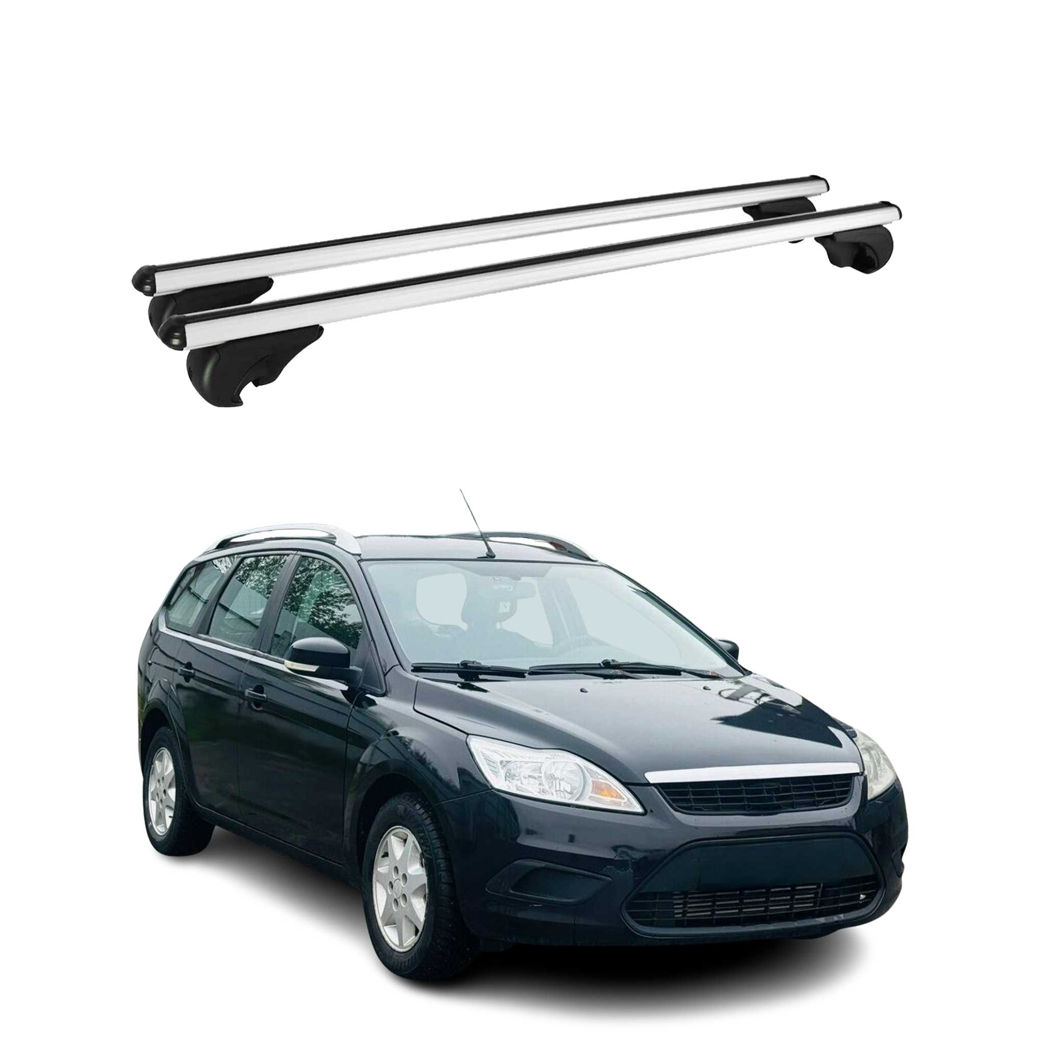 Omac Aluminium Dachträger Querträger Für Ford Focus Ii Turnier 2005-2010 – Tüv / Din 75302:2019 – Abschließbar – Max. 75 Kg – 2 Stangen Silber